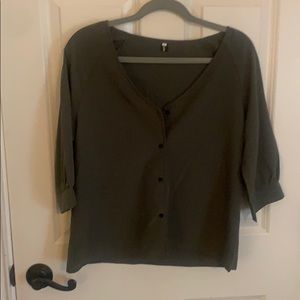 Grey button down blouse with bell sleeves